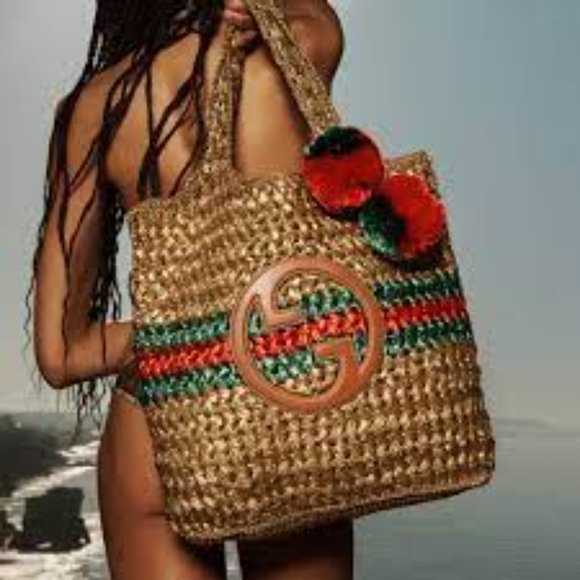 GUCCI Gold Raffia interlock Tote - Picture 6 of 13